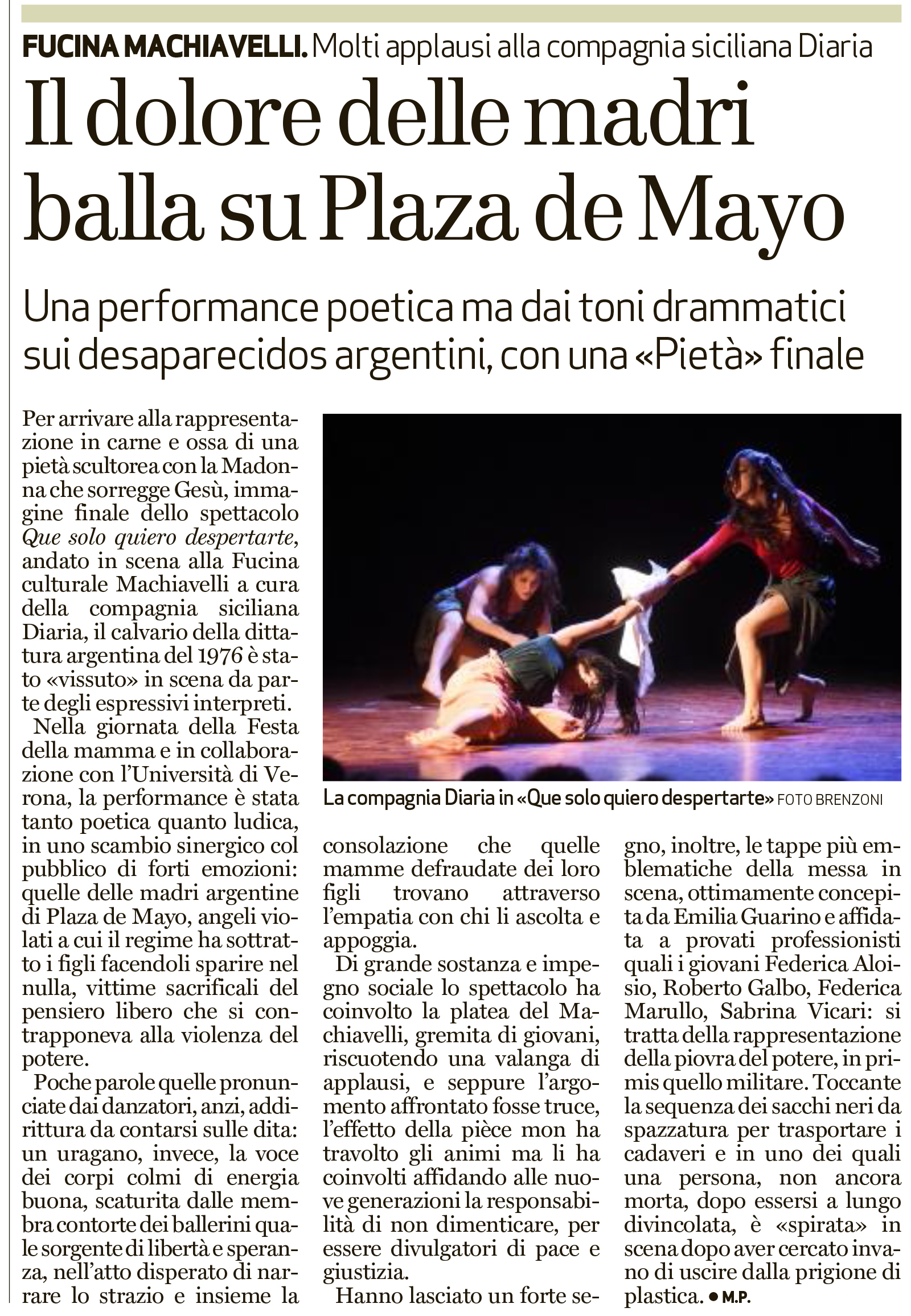 Recensione di Que Solo Quiero Despertarte, L'Arena 10 maggio 2016